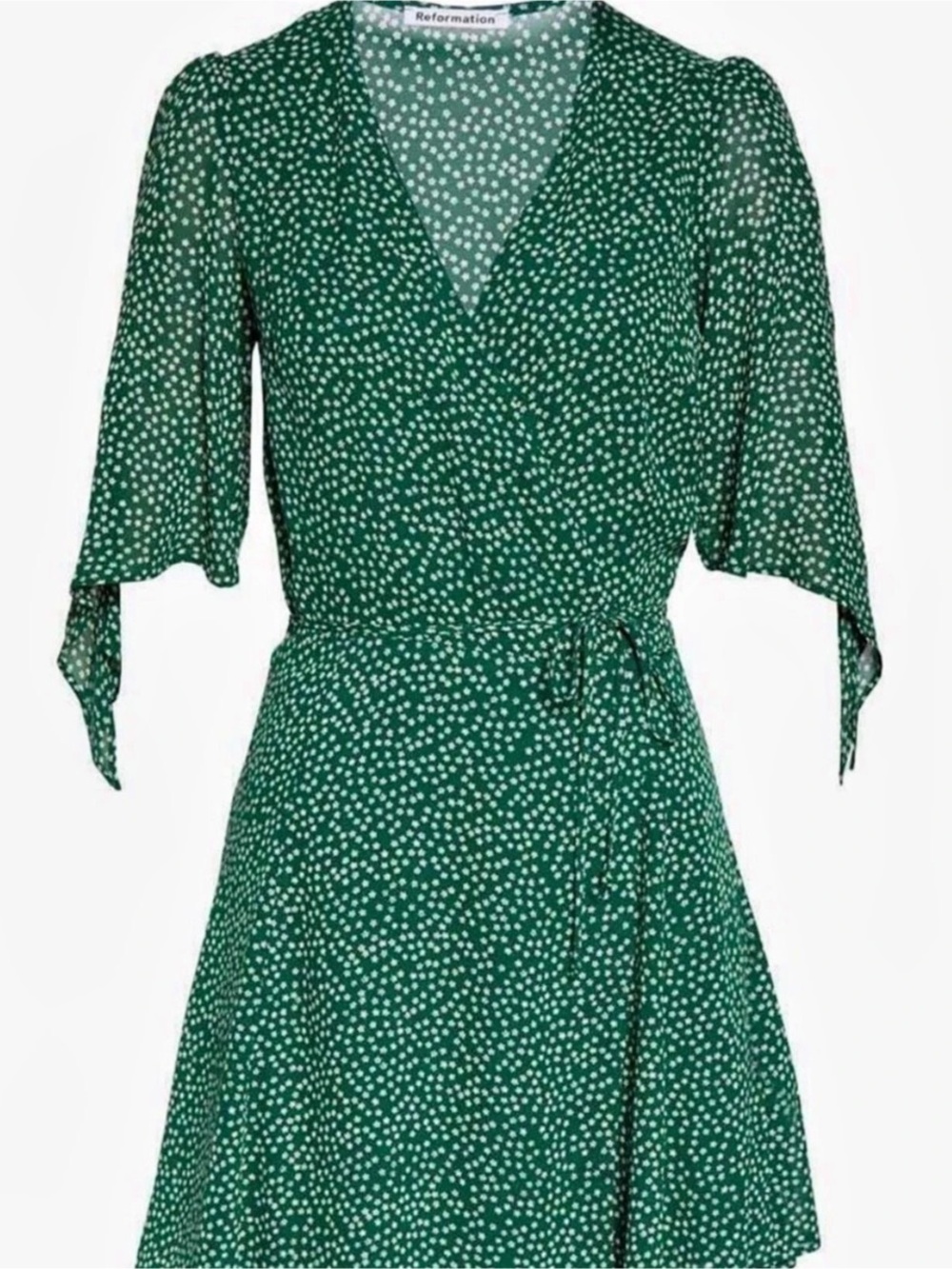 Reformation Green Sammy Wrap Dress White Small Floral Print, Size S